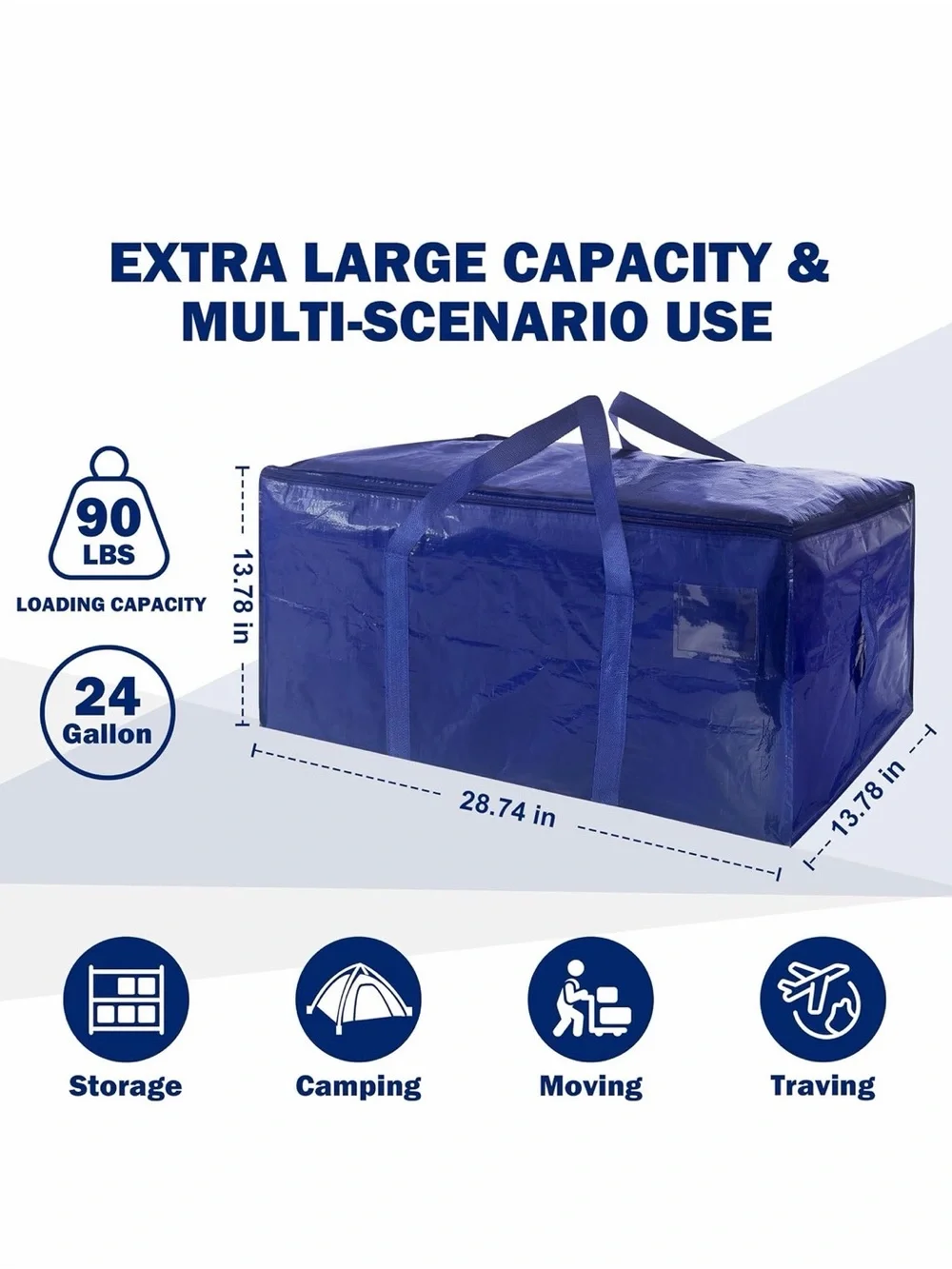 Large Blue Bedding Storage Bag with Handles for Home Organization
